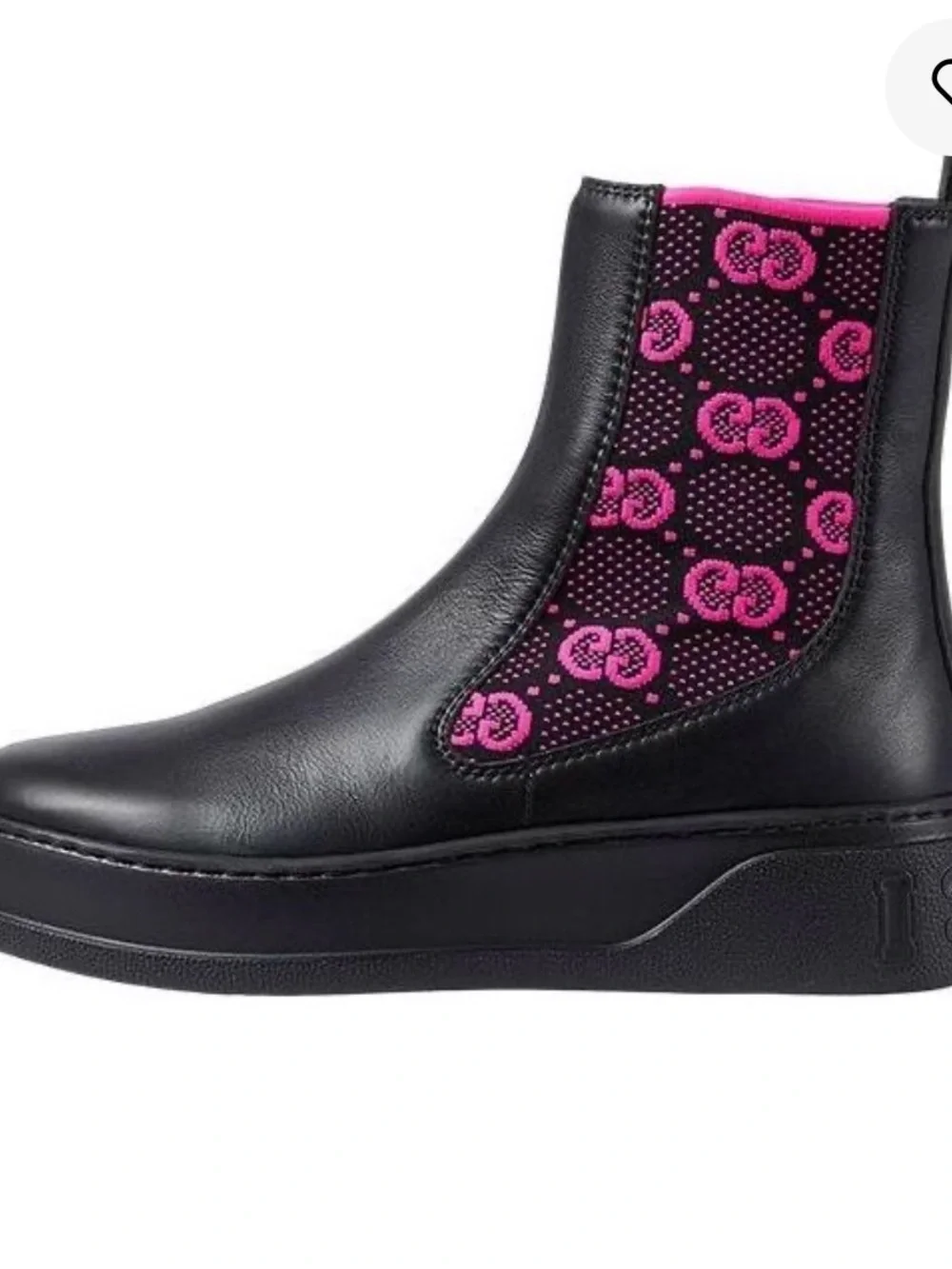 Gucci Black Leather Chelsea Boots with Pink GG Elastic Panels Black and fusia
